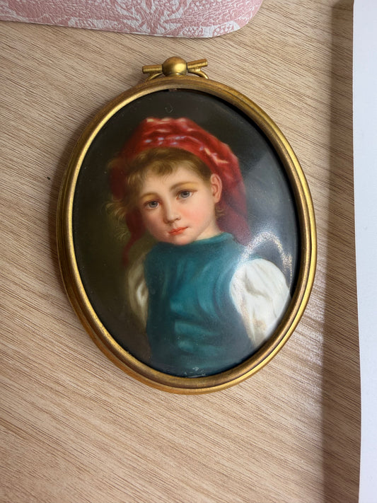 Antique 19th Century Oversized Large Child Germain Portrait Miniature Pendant
