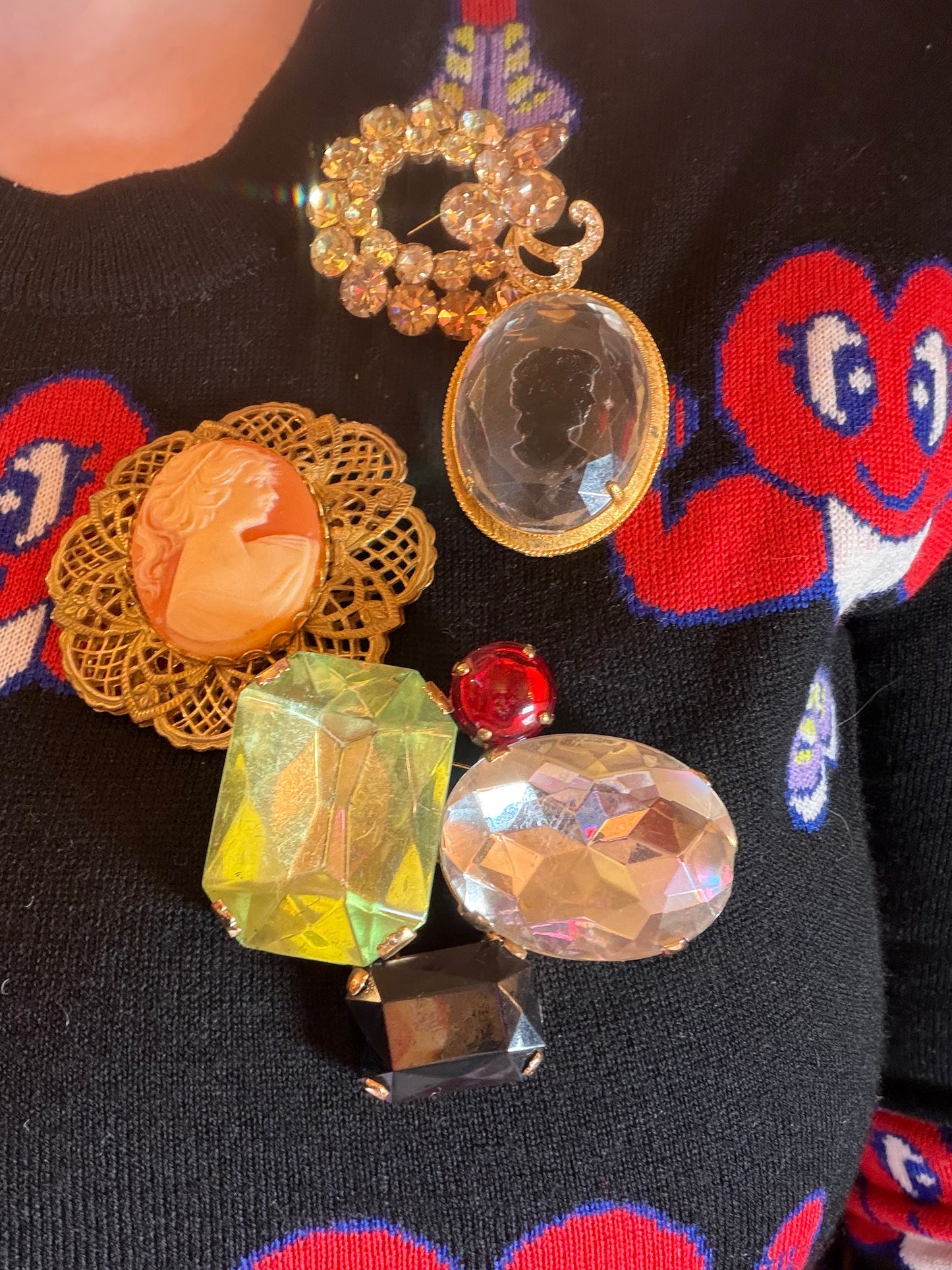 Vintage Rare Pink Miriam Haskell Cameo Flower Brooch