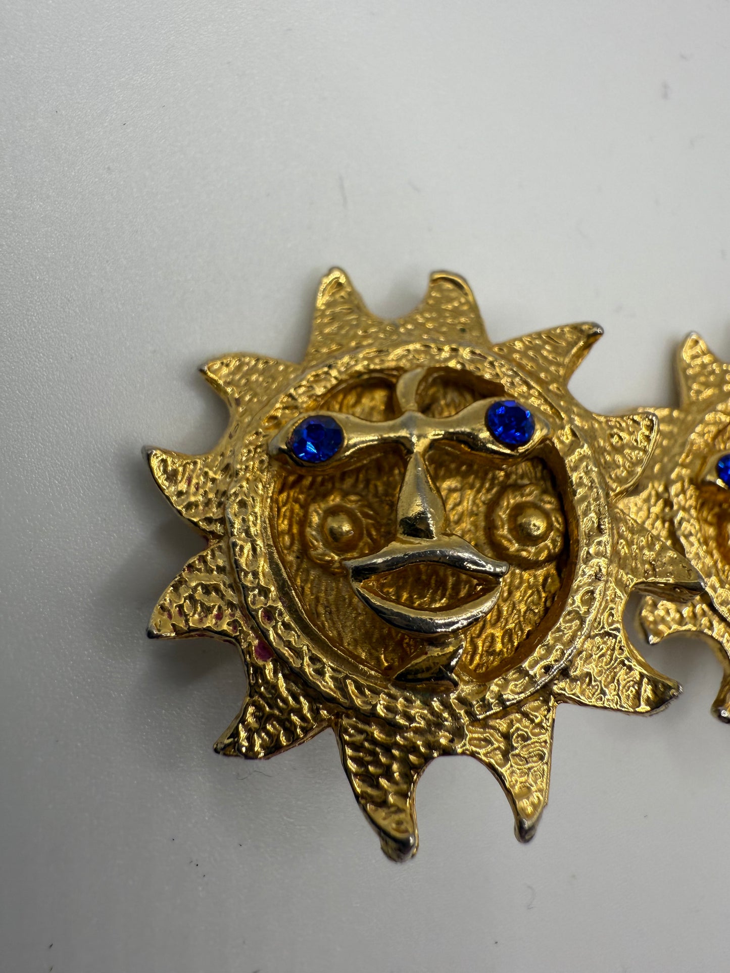 Vintage Chunky Smiling Sun Clip On Earrings
