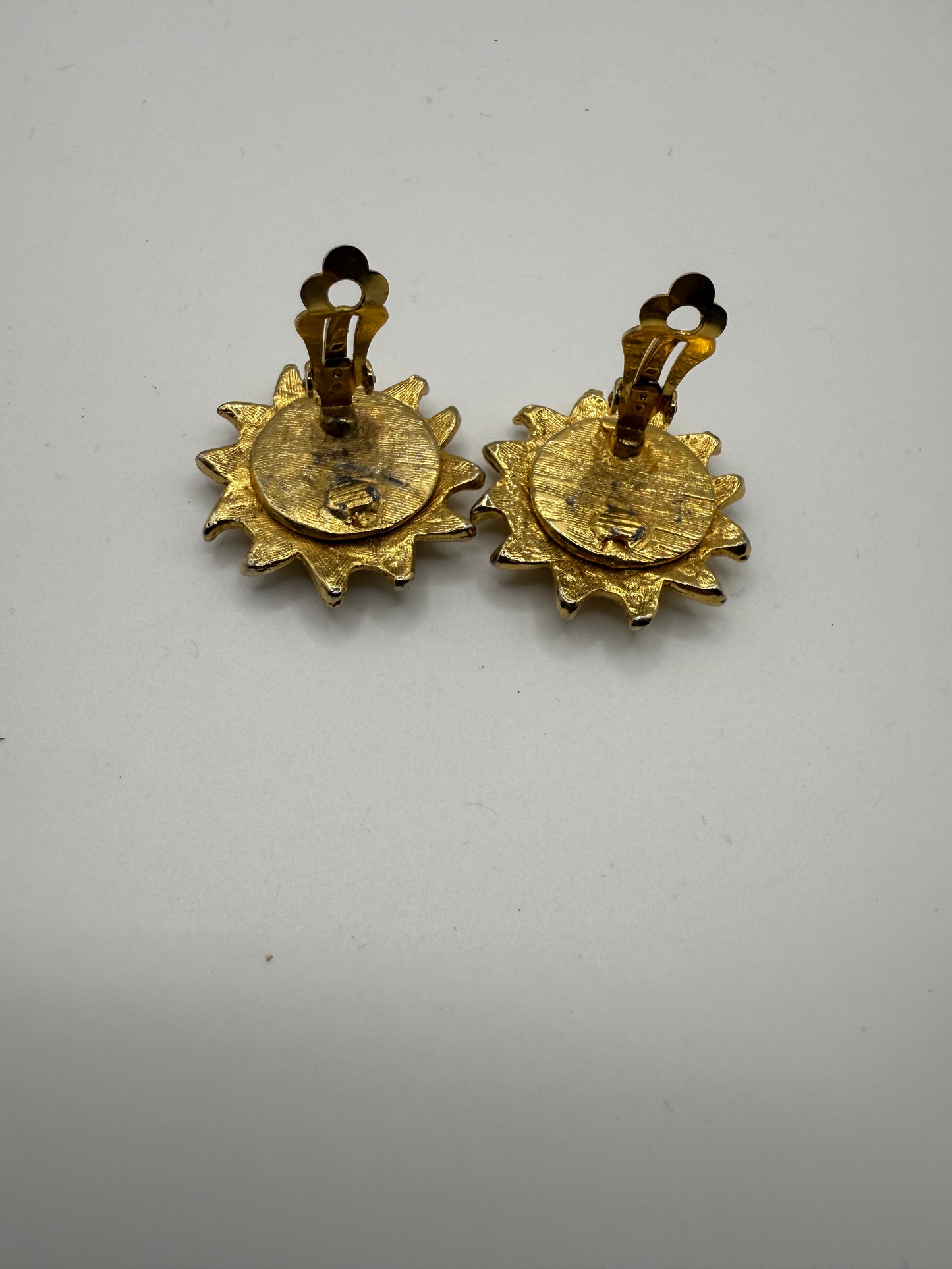 Vintage Chunky Smiling Sun Clip On Earrings