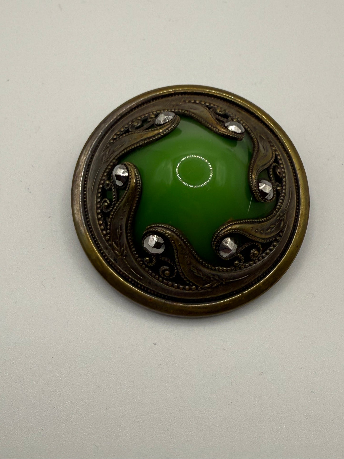 Antique Art Nouveau Green Marcasite Brooch