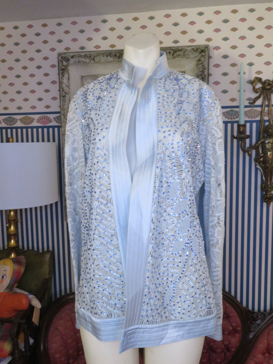 Iris Apfel's Vintage Martha Medeiros Ice Blue Lace Crystal Jacket