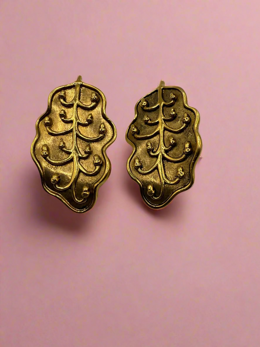 Vintage Isabel Canovas Huge Gold Leaf Earrings