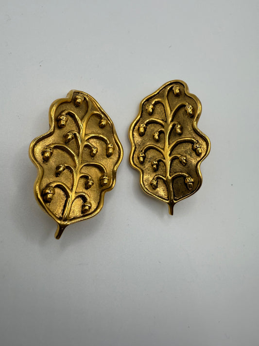 Vintage Isabel Canovas Huge Gold Leaf Earrings