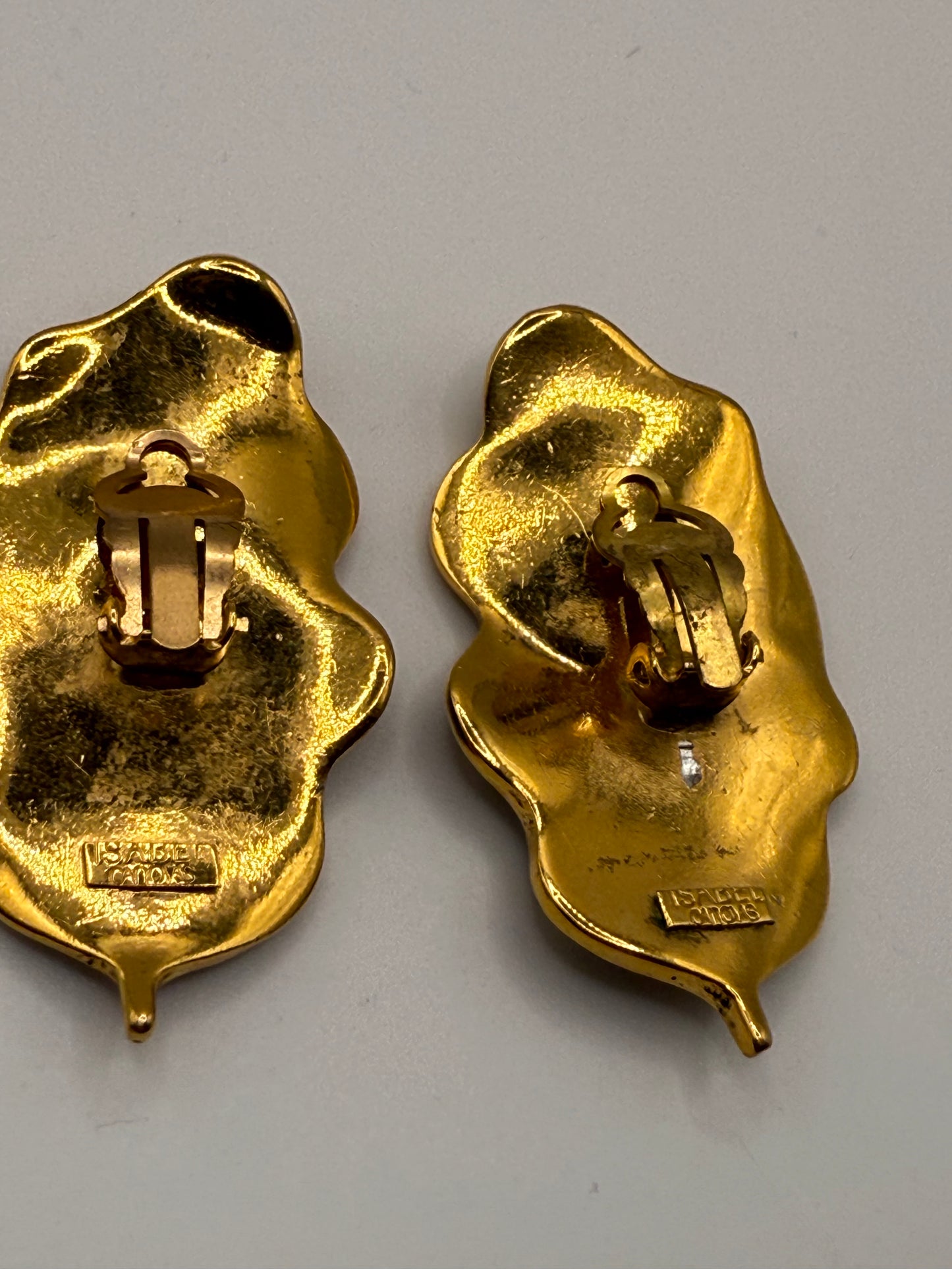 Vintage Isabel Canovas Huge Gold Leaf Earrings
