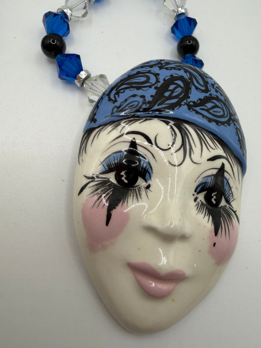 Vintage Chunky Whimsical Porcelain Pierrot Necklace