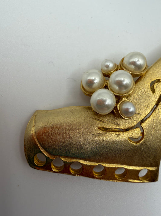 Vintage Ultra Craft Golden High Heel Pearl Brooch
