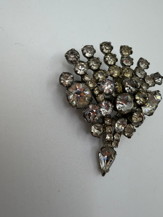 Vintage 1940s Glam Rhinestone Fan Brooch