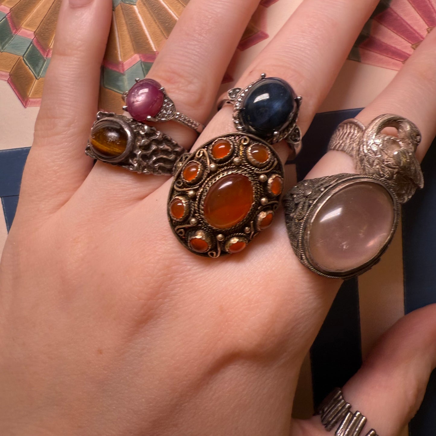 Antique Arts and Crafts Quartz Silver Filigree Ring