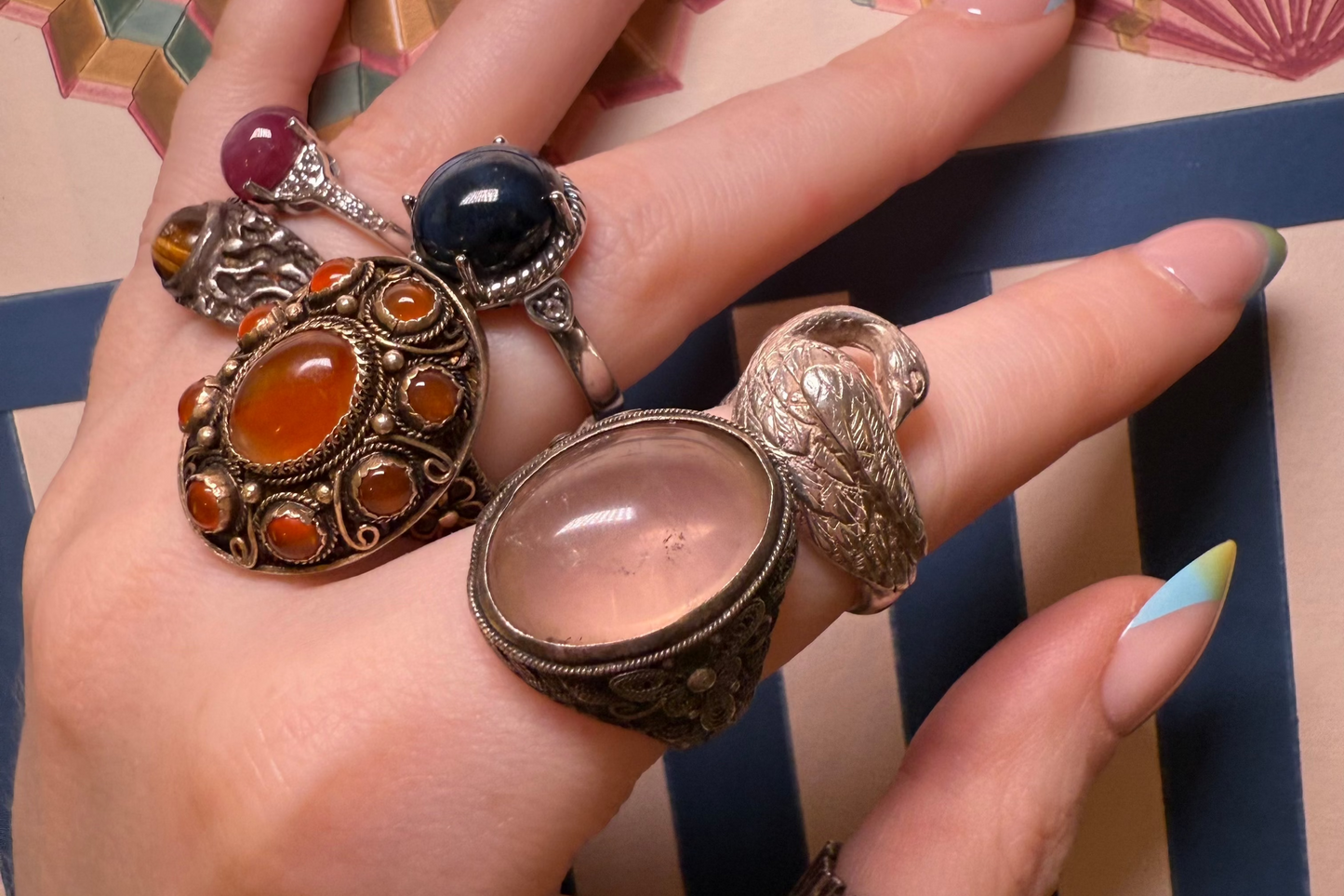 Antique Arts and Crafts Quartz Silver Filigree Ring