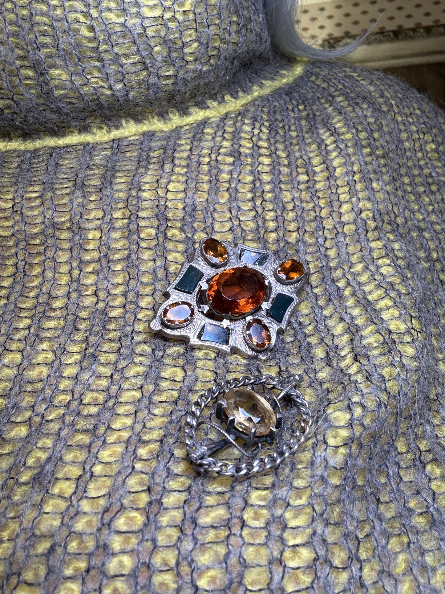 Antique Victorian Scottish Genuine Citrine Silver Brooch