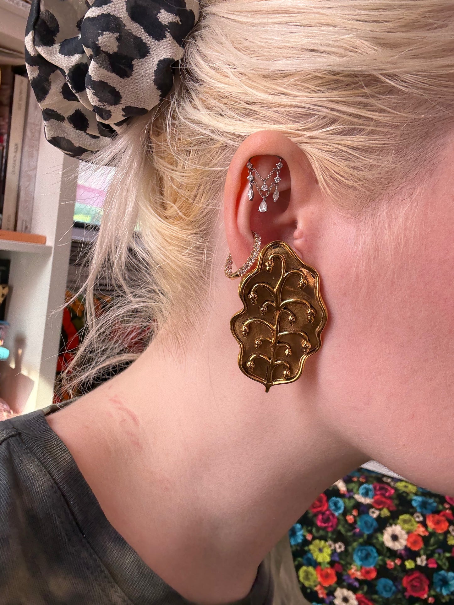 Vintage Isabel Canovas Huge Gold Leaf Earrings