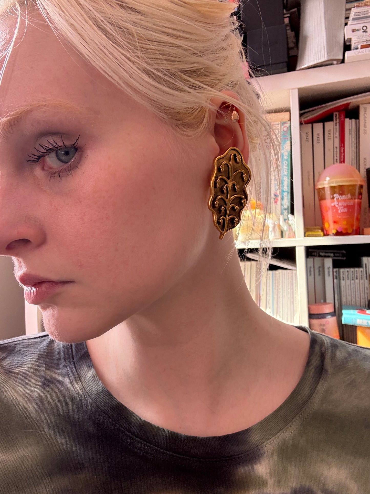 Vintage Isabel Canovas Huge Gold Leaf Earrings