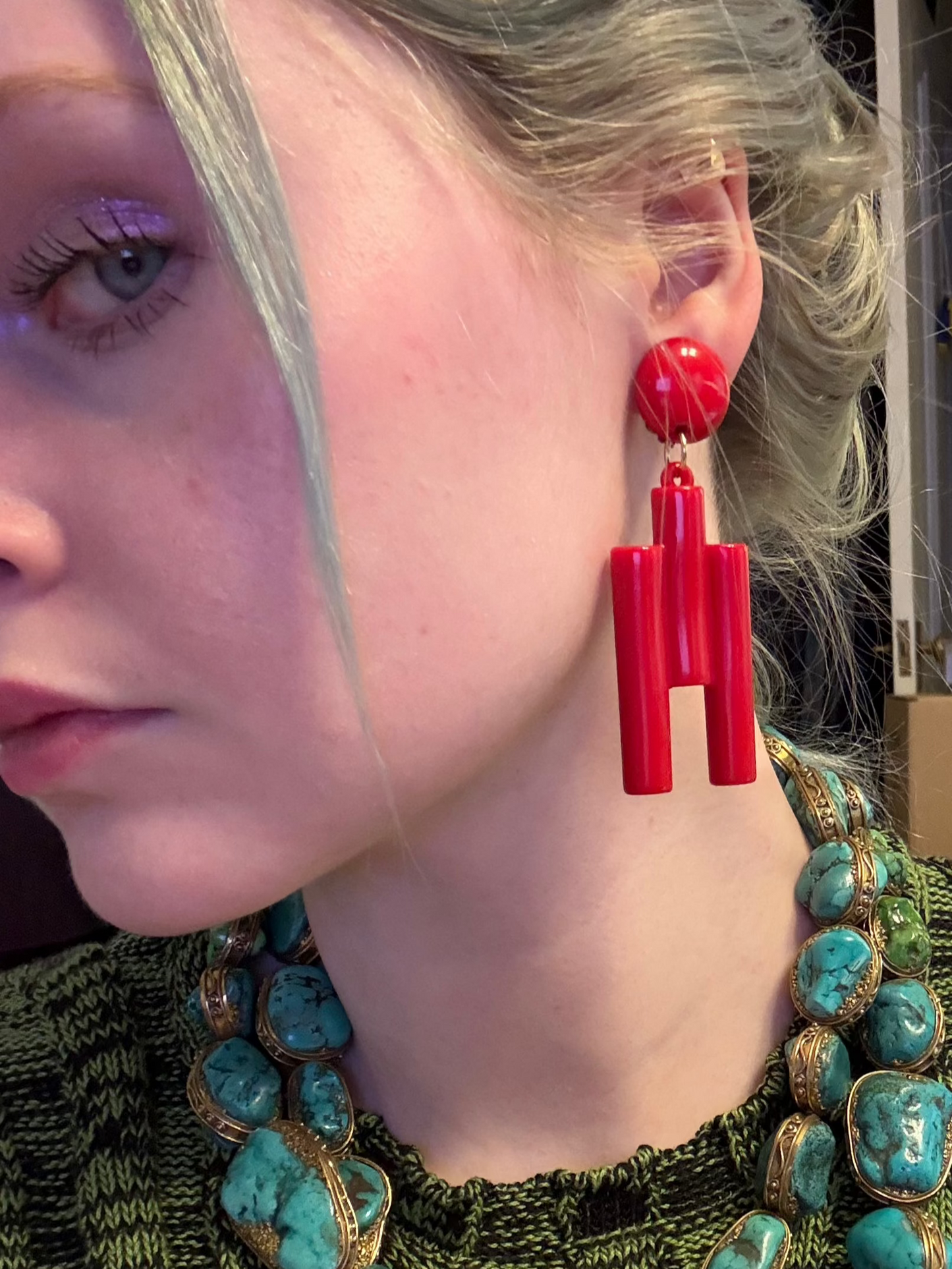 Vintage Huge Cubist Column Clip On Earrings