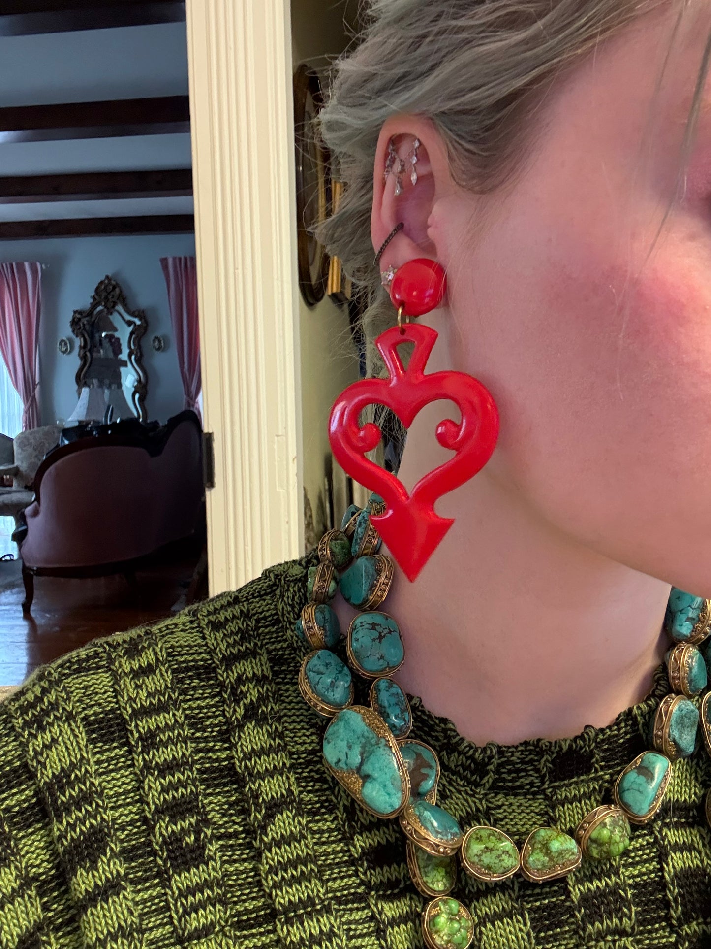 Vintage Huge Devil's Tail Heart Clip On Earrings