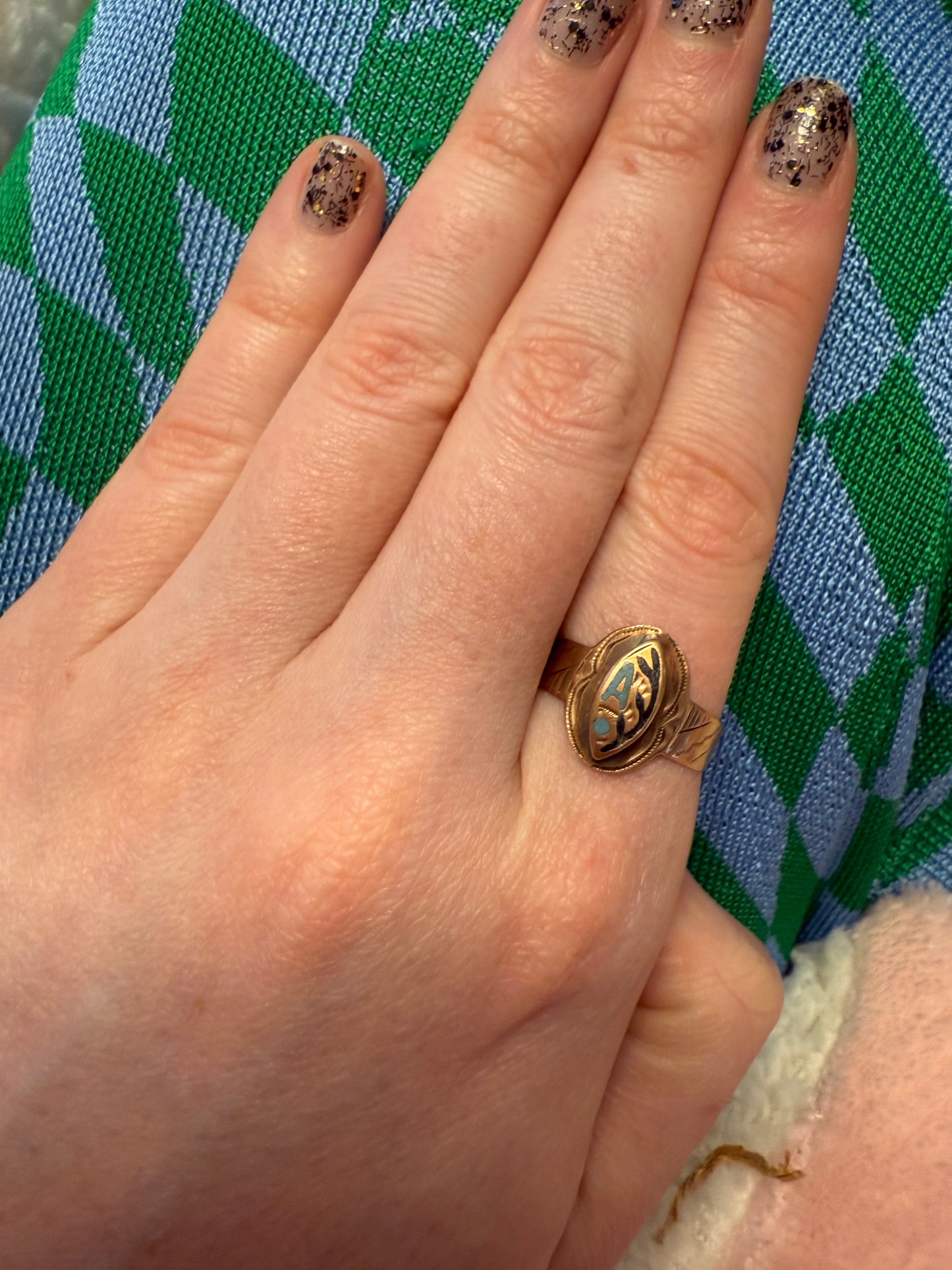 Antique 10K Gold Enamel Italian Bourbon Era Sentimental Ring