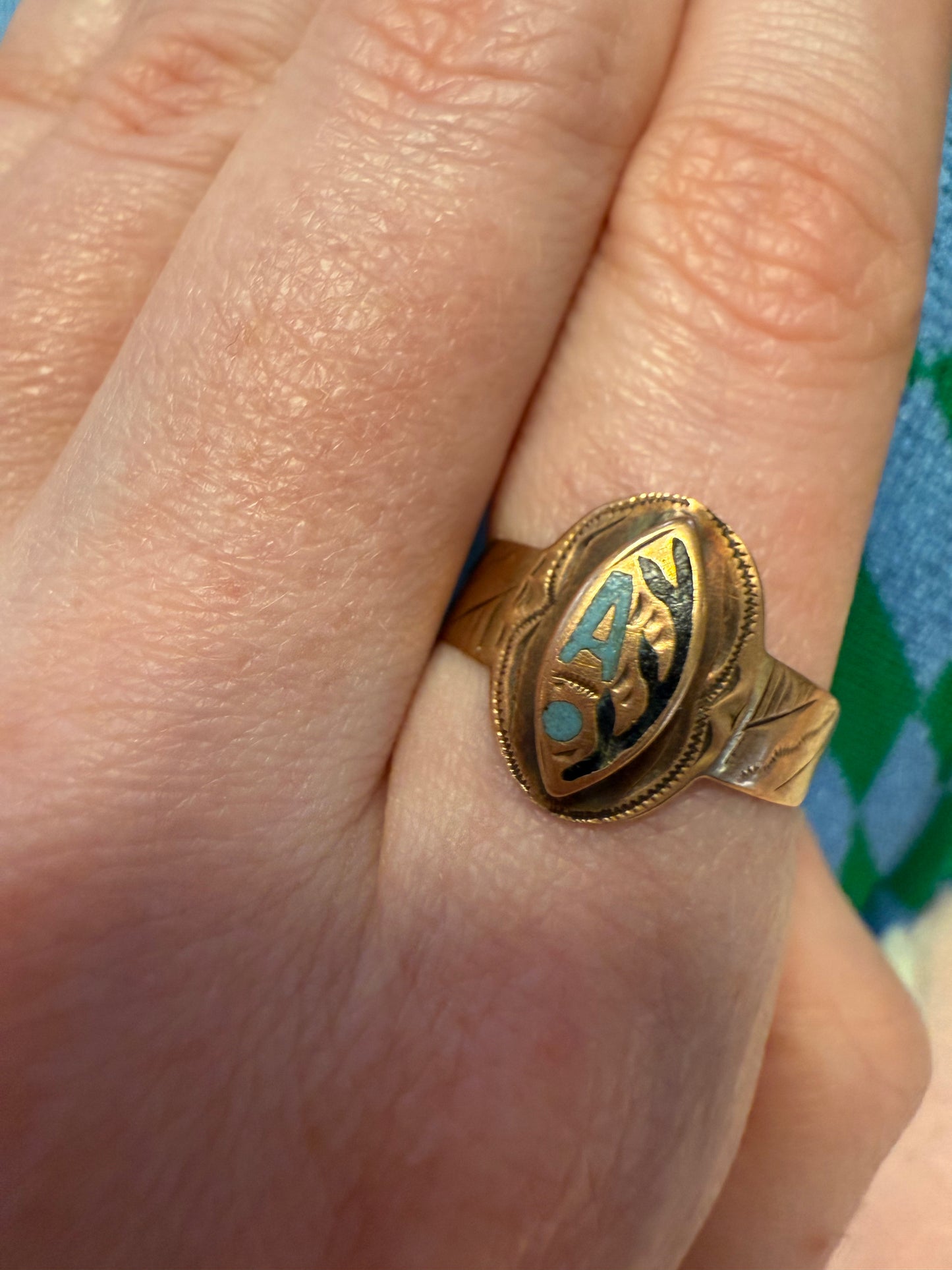 Antique 10K Gold Enamel Italian Bourbon Era Sentimental Ring