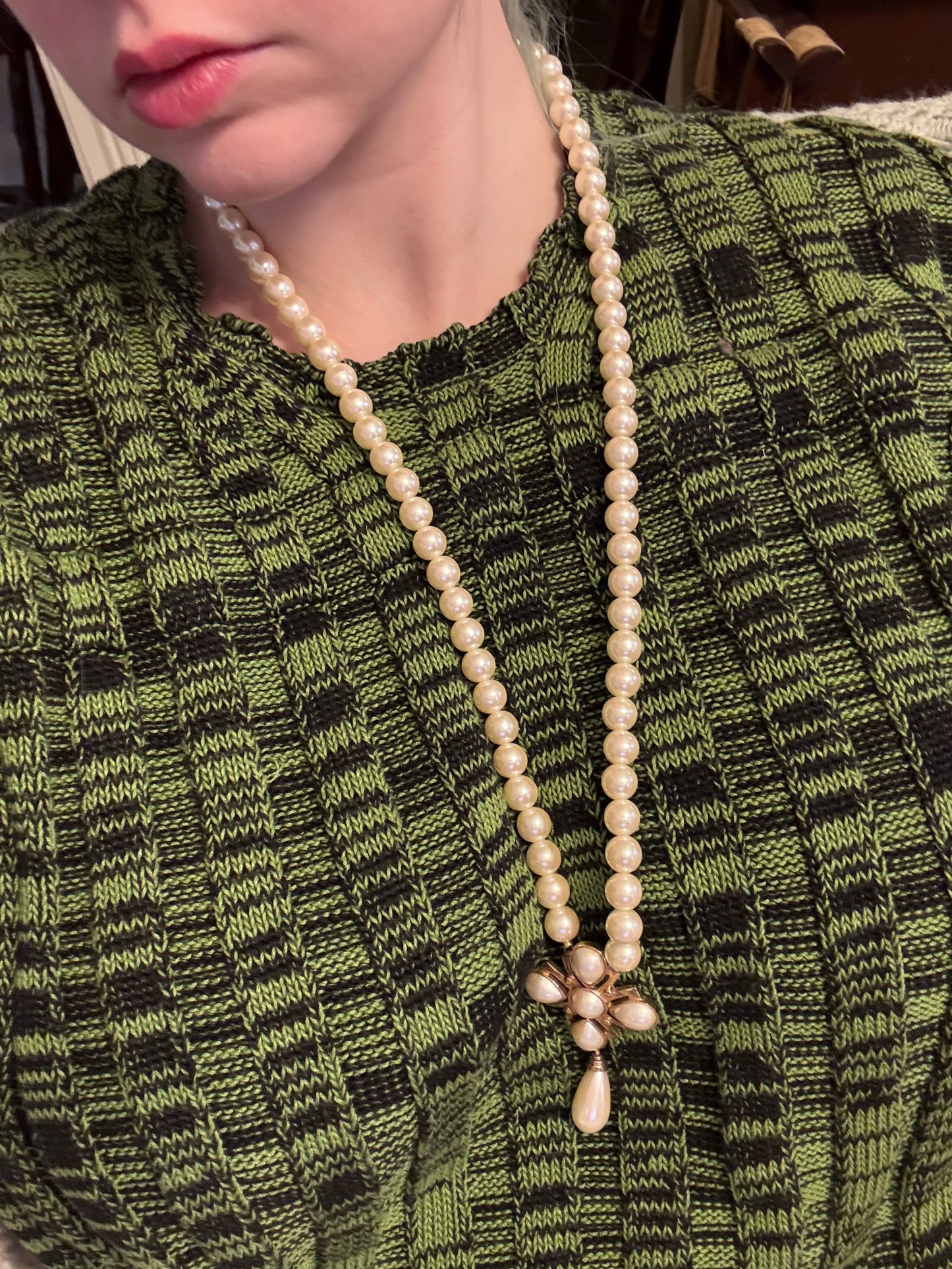 Vintage Byzantine Style Long Pearl Necklace