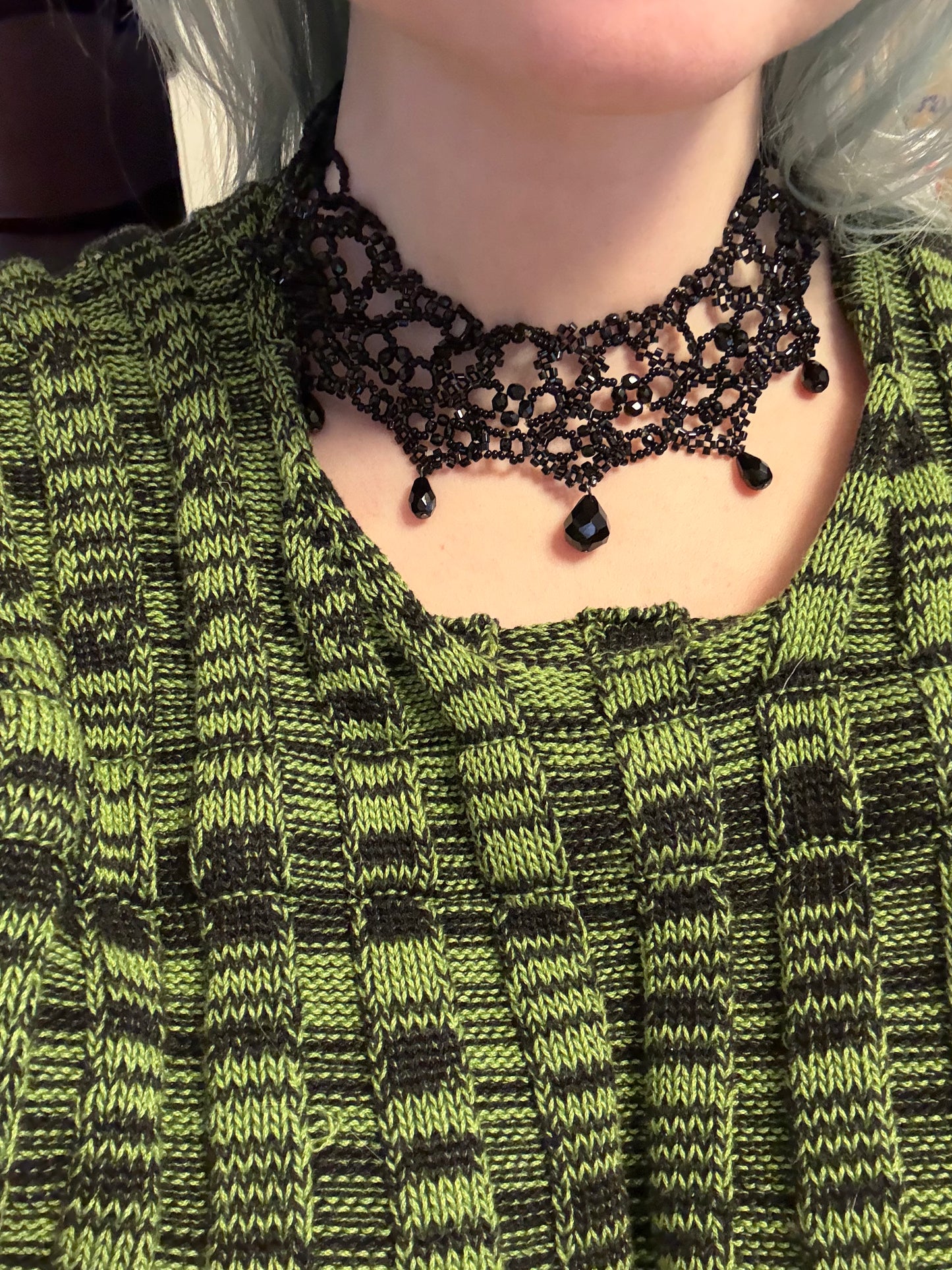 Vintage Gothic Black Glass Crystal Collar Necklace