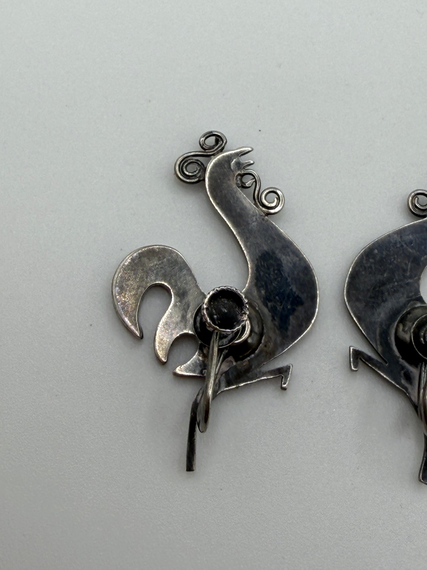 Vintage Sterling Silver Midcentury Modernist Rooster Earrings