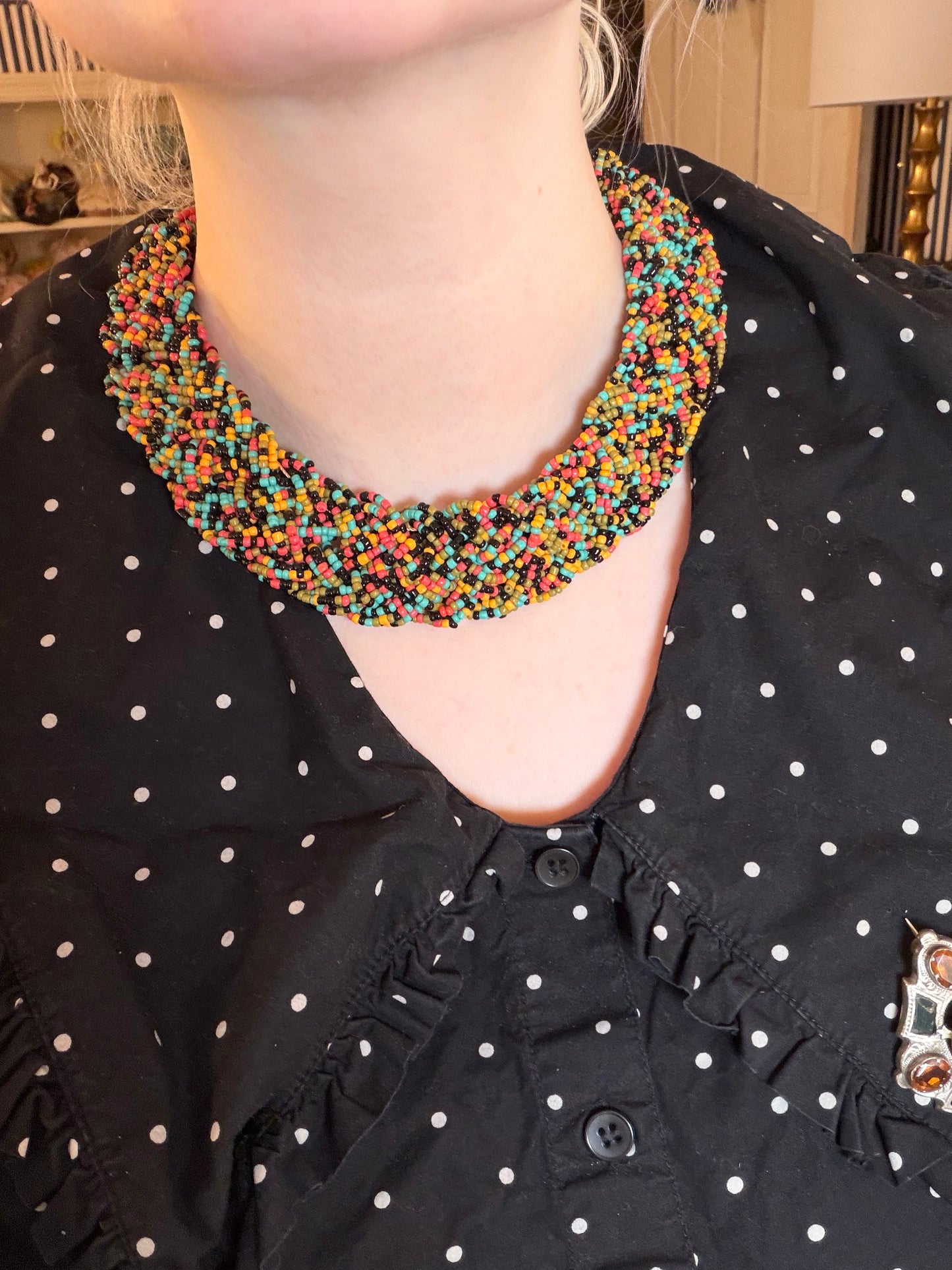 Vintage Rainbow Beaded Collar Necklace