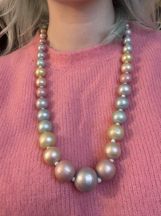 Vintage Pastel Candy Colored XL Beaded Wooden Necklace
