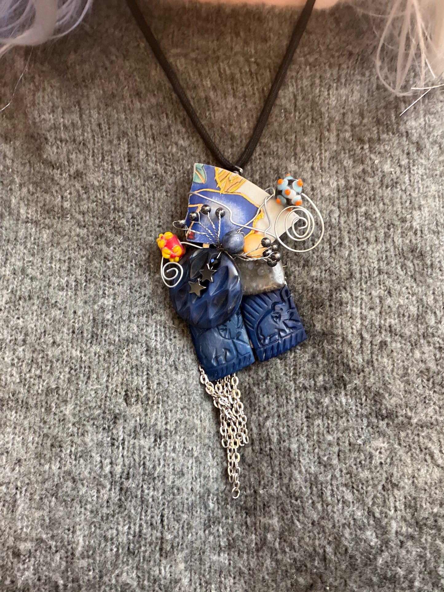 Vintage Sarah Jane Lapis and Glasswork Necklace