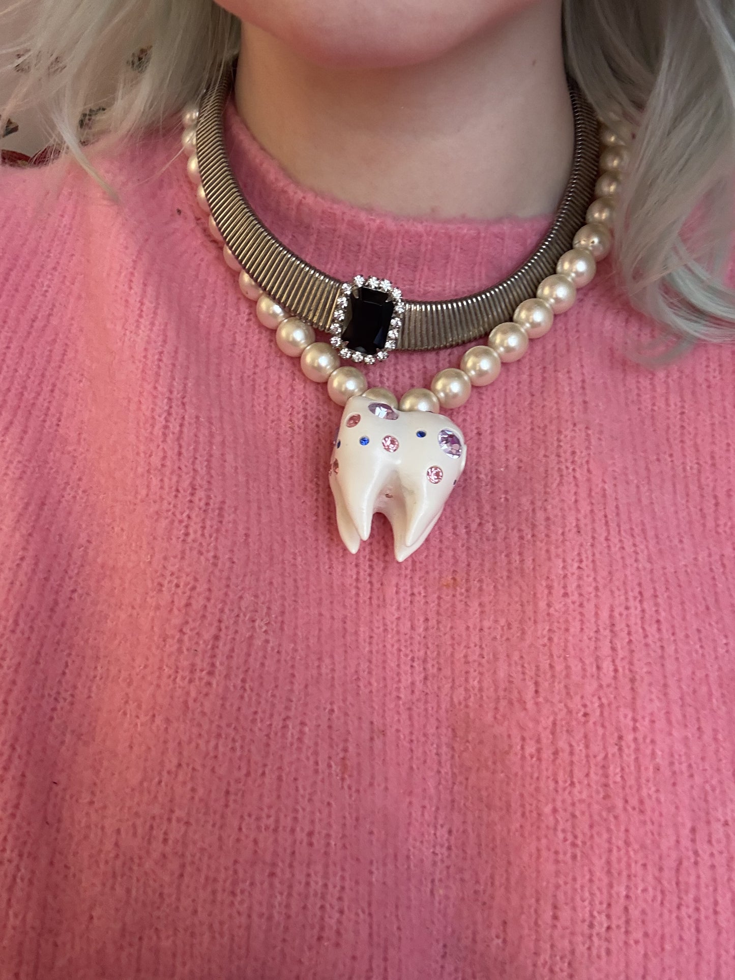 Vintage Silver Sapphire Rhinestone Tubogas Necklace