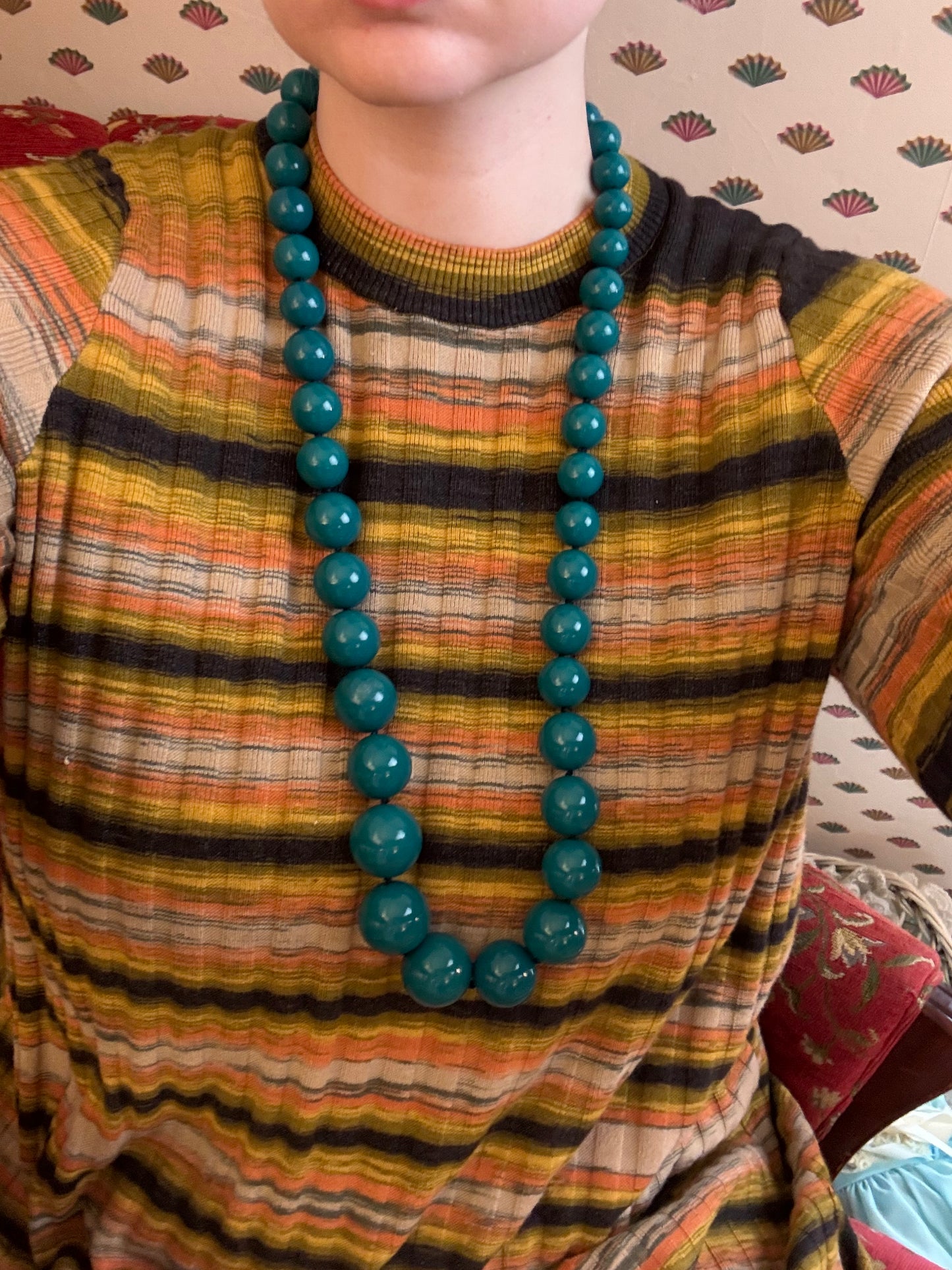 Vintage Huge Teal Beaded Necklace
