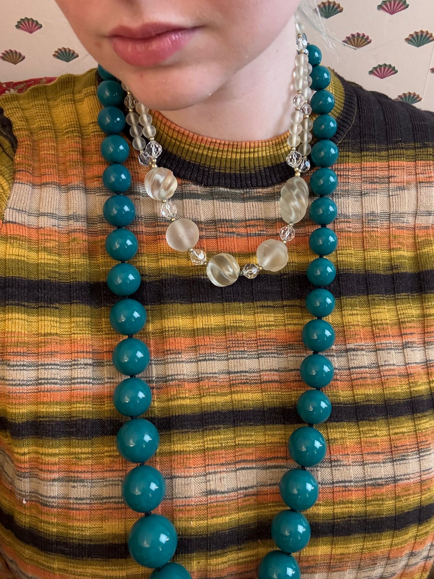 Vintage Huge Teal Beaded Necklace