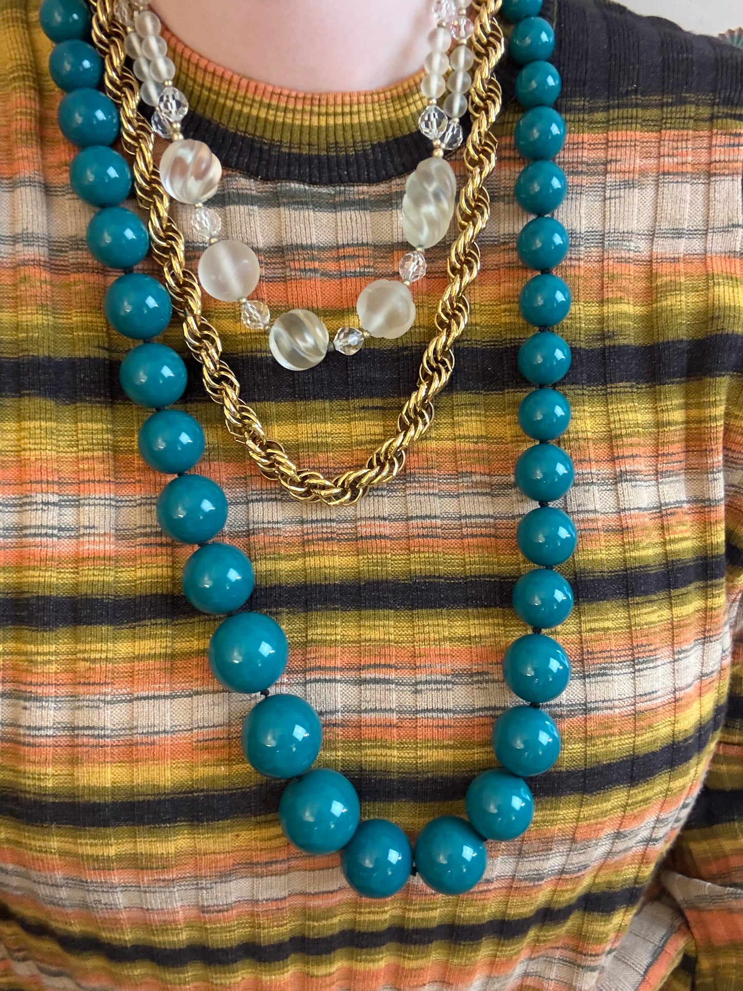 Vintage Huge Teal Beaded Necklace