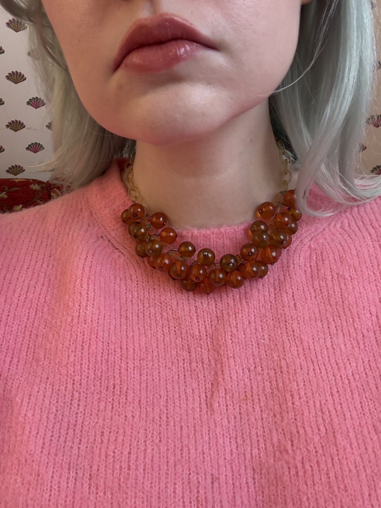 Vintage Celluloid Bakelite Apple Juice Cherry Necklace