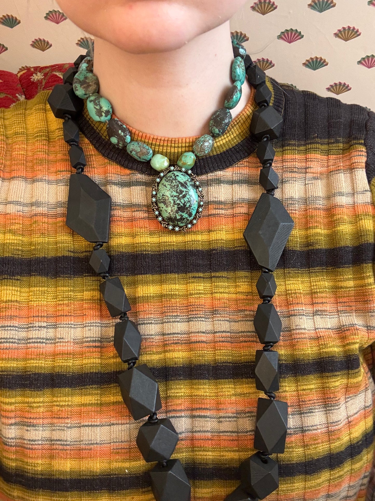 Vintage Chunky Turquoise Nugget Pendant Necklace