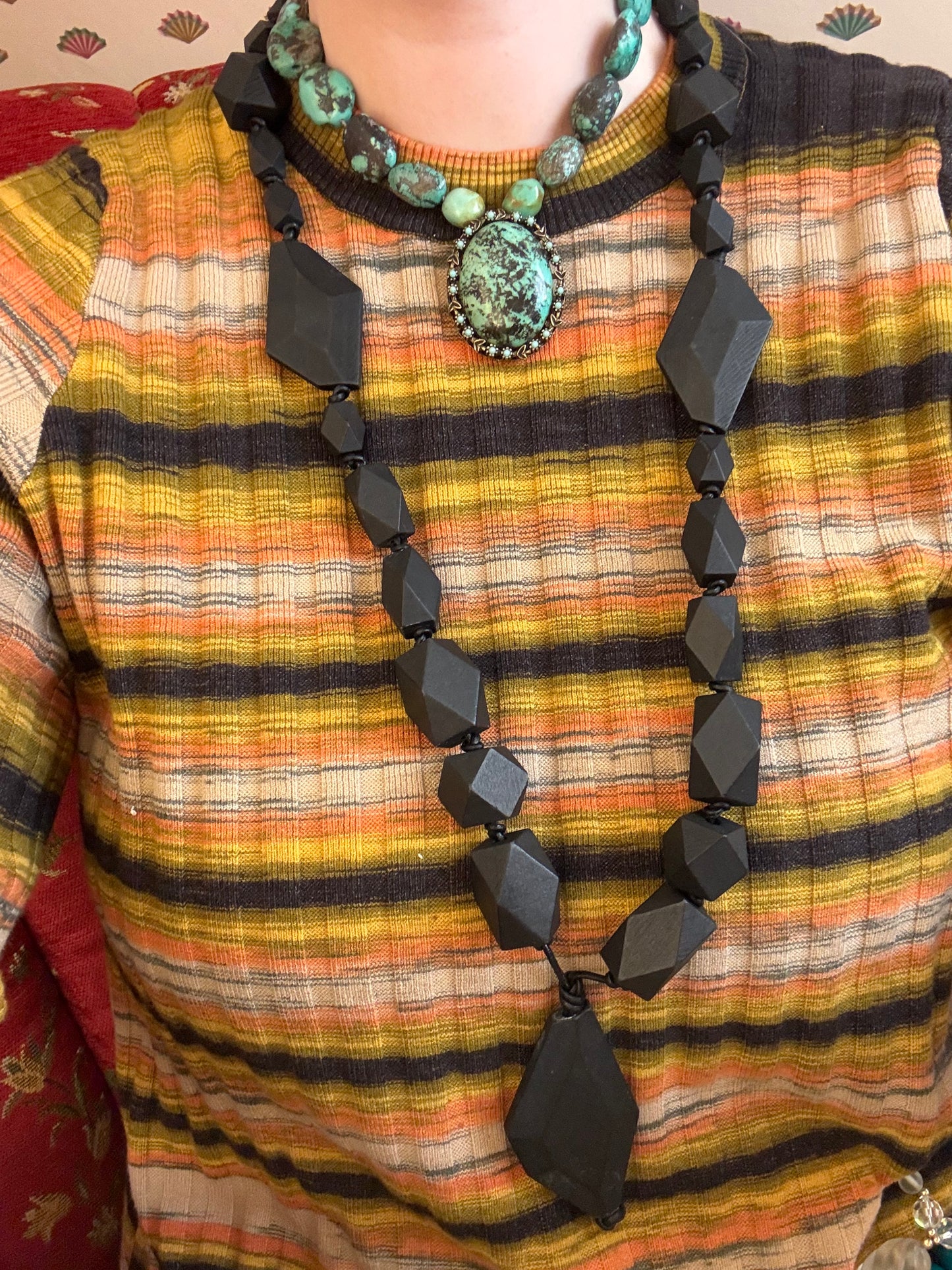 Vintage Carved Ebony Sculptural Necklace