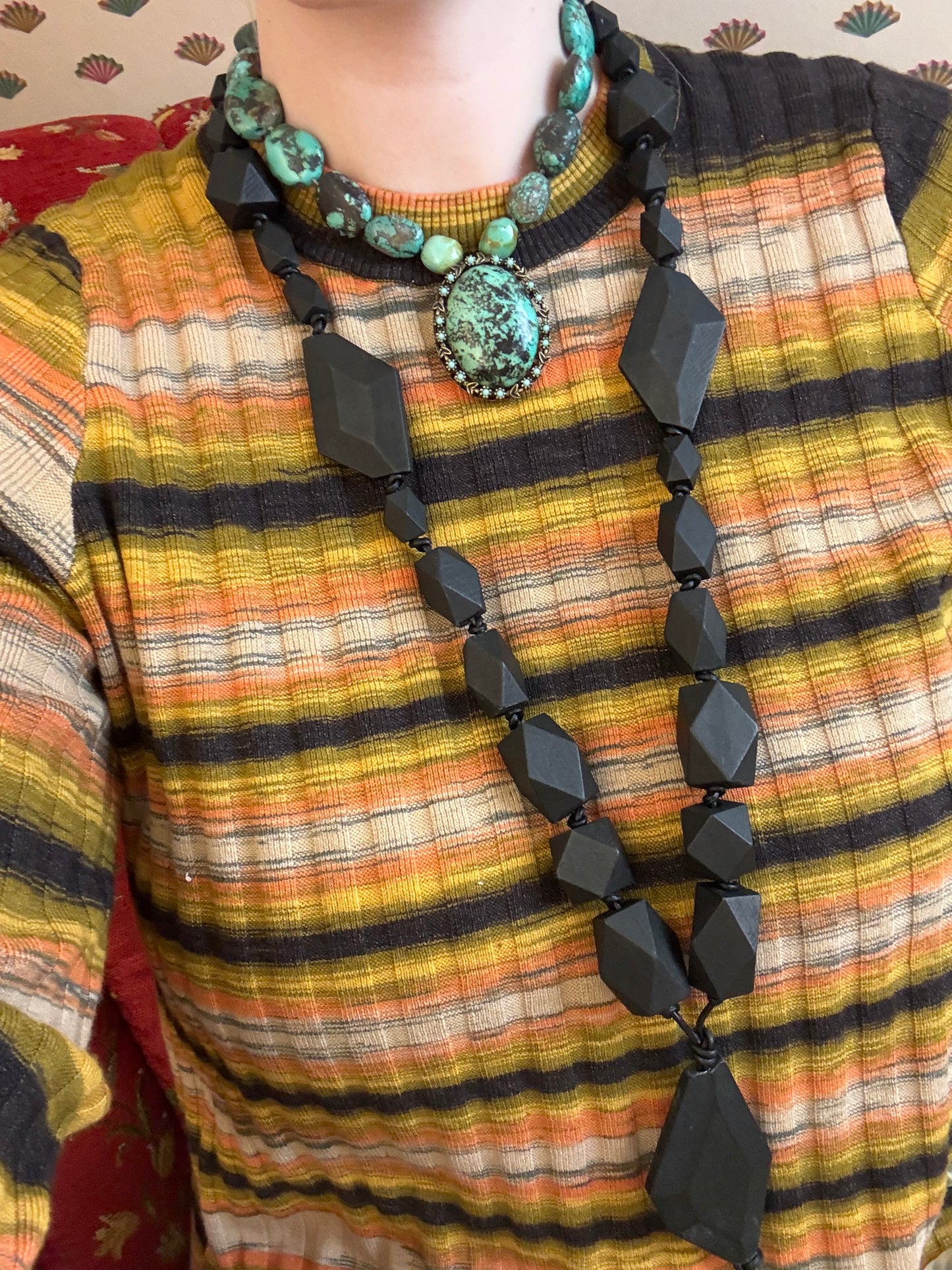 Vintage Carved Ebony Sculptural Necklace