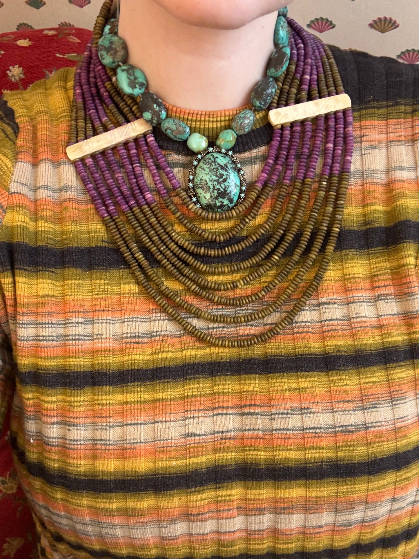 Vintage Chunky Turquoise Nugget Pendant Necklace