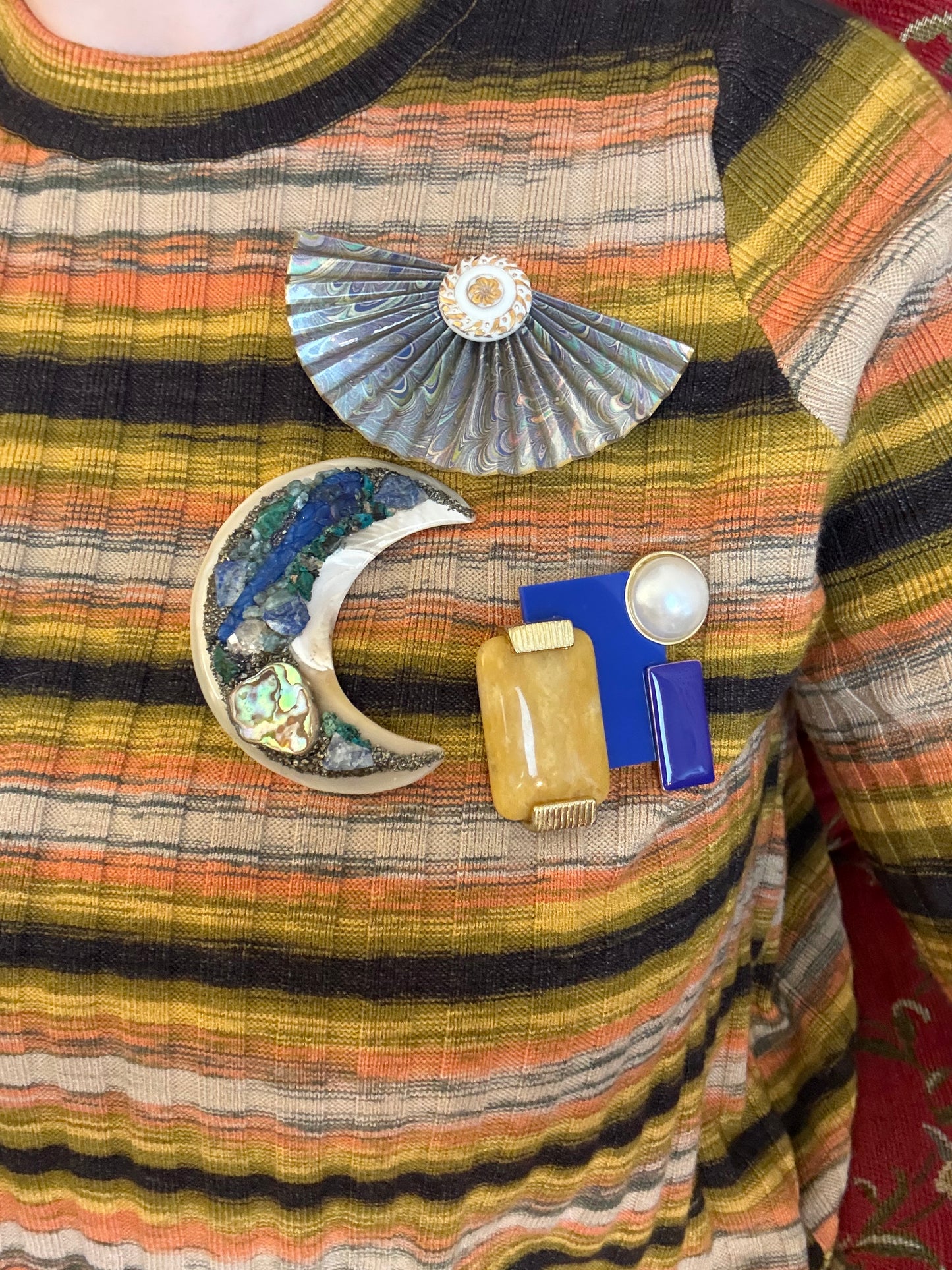 One-of-a-Kind Huge Mother of Pearl Gemstone Crescent Moon Pendant Brooch