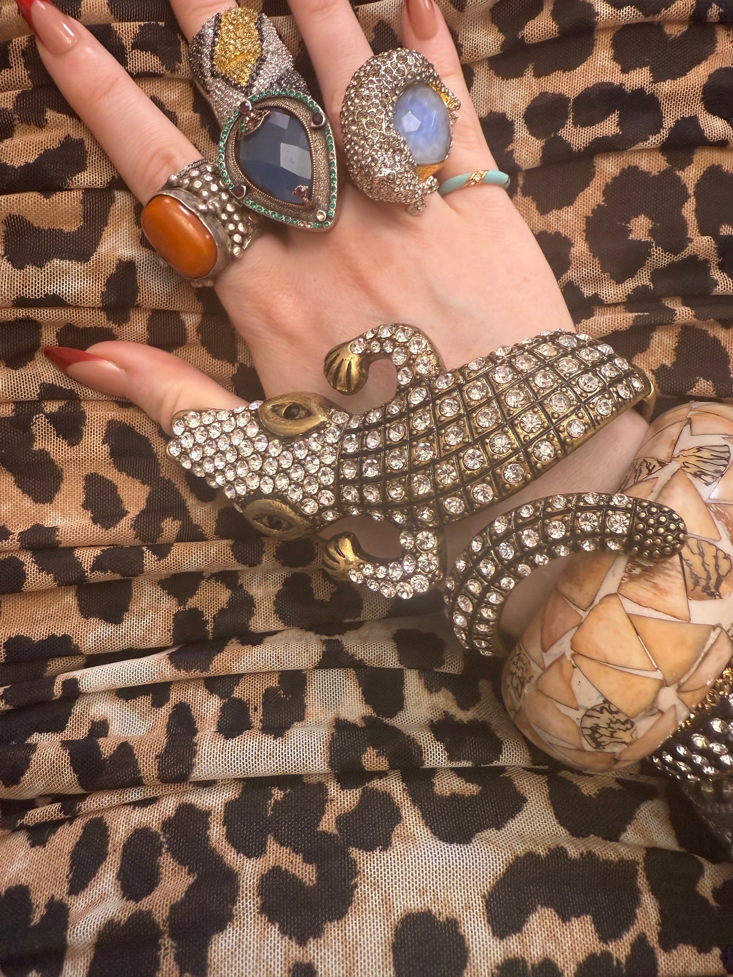 Iris Apfel's Vintage Documented Monumental Alligator Bracelet