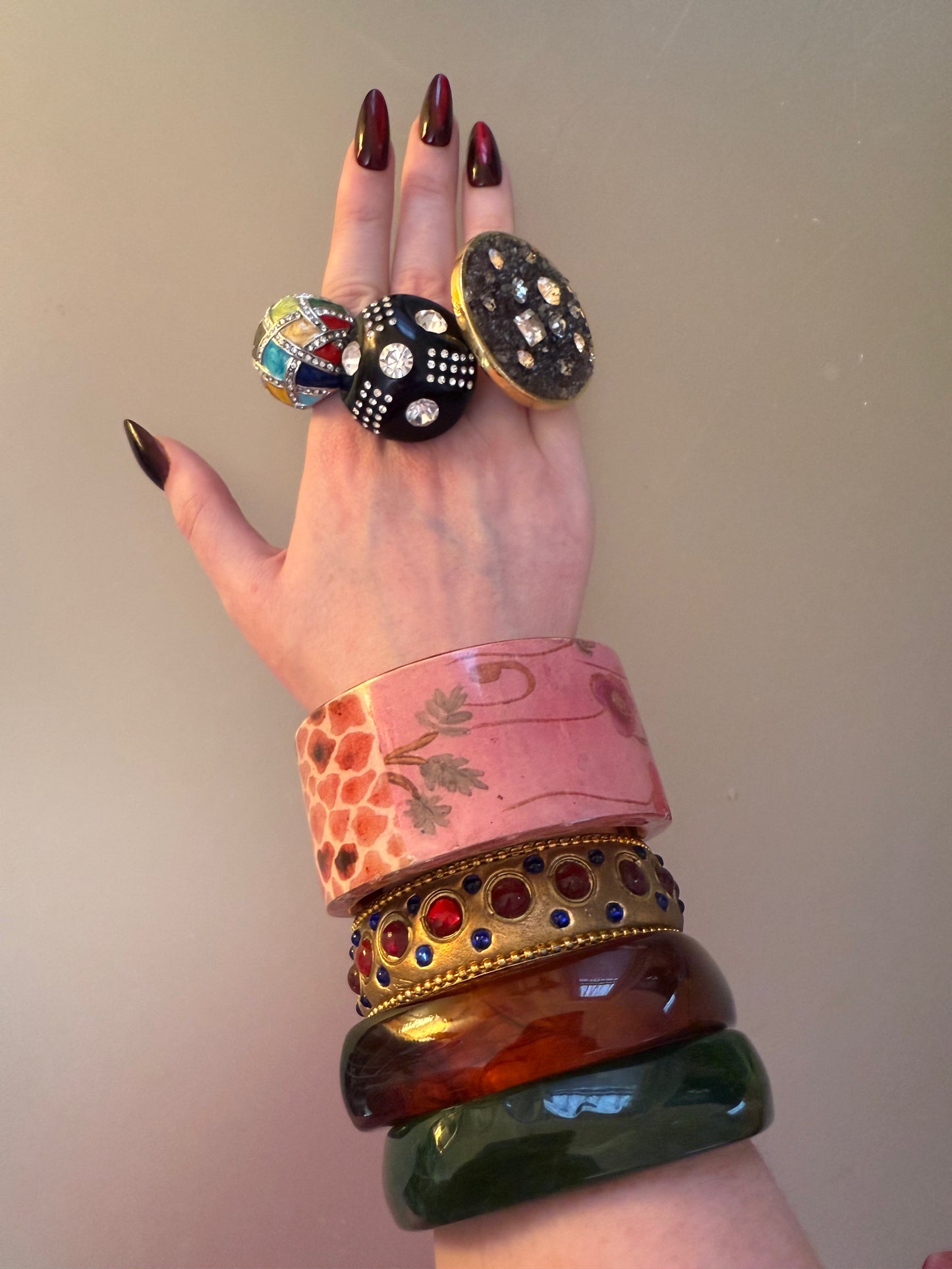 Vintage Huge Harlequin Enamel Cocktail Ring