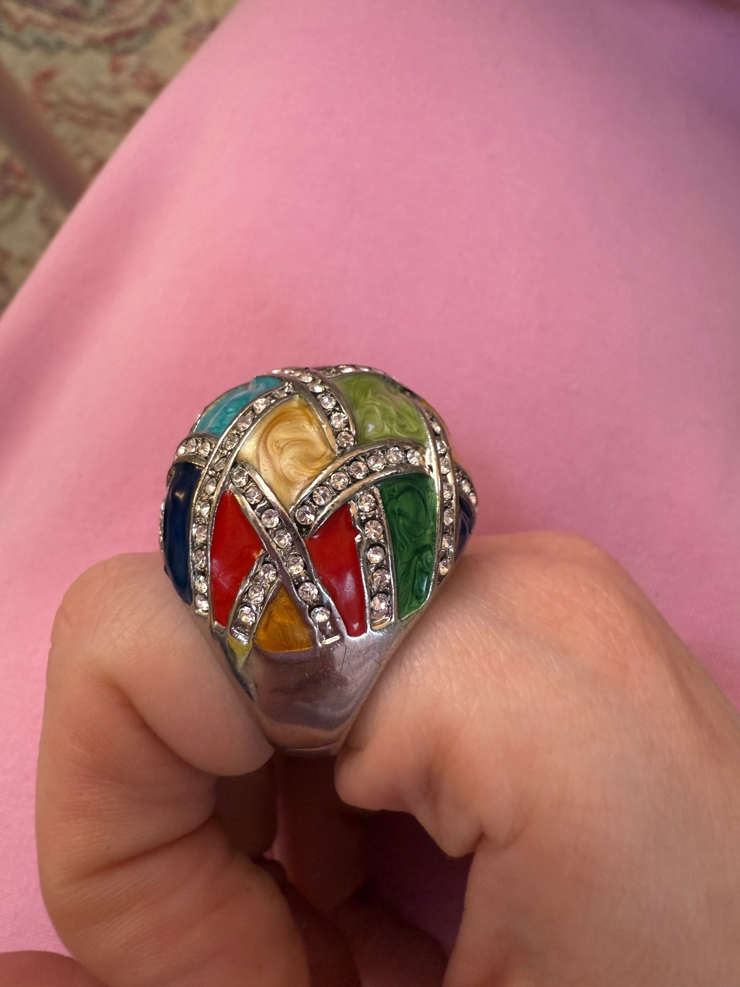Vintage Huge Harlequin Enamel Cocktail Ring