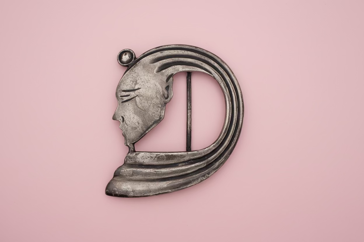 Vintage French Oversized Art Nouveau Inspired Face Pendent 