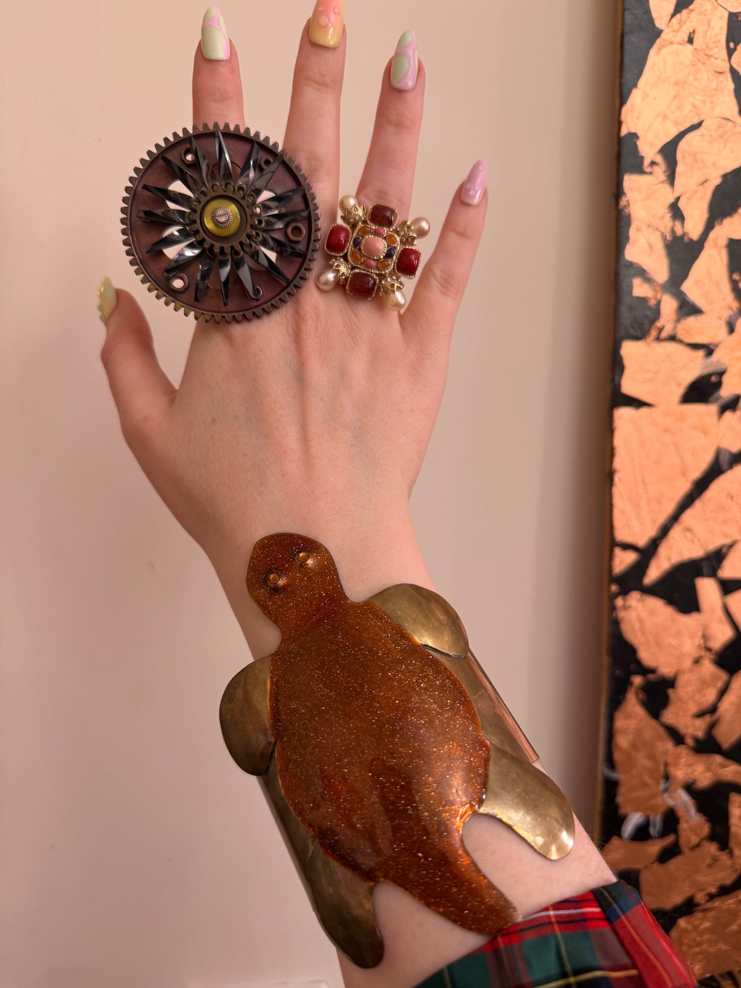 Vintage Rare Estelle Misbach Artisan Oversized Turtle Cuff Bracelet