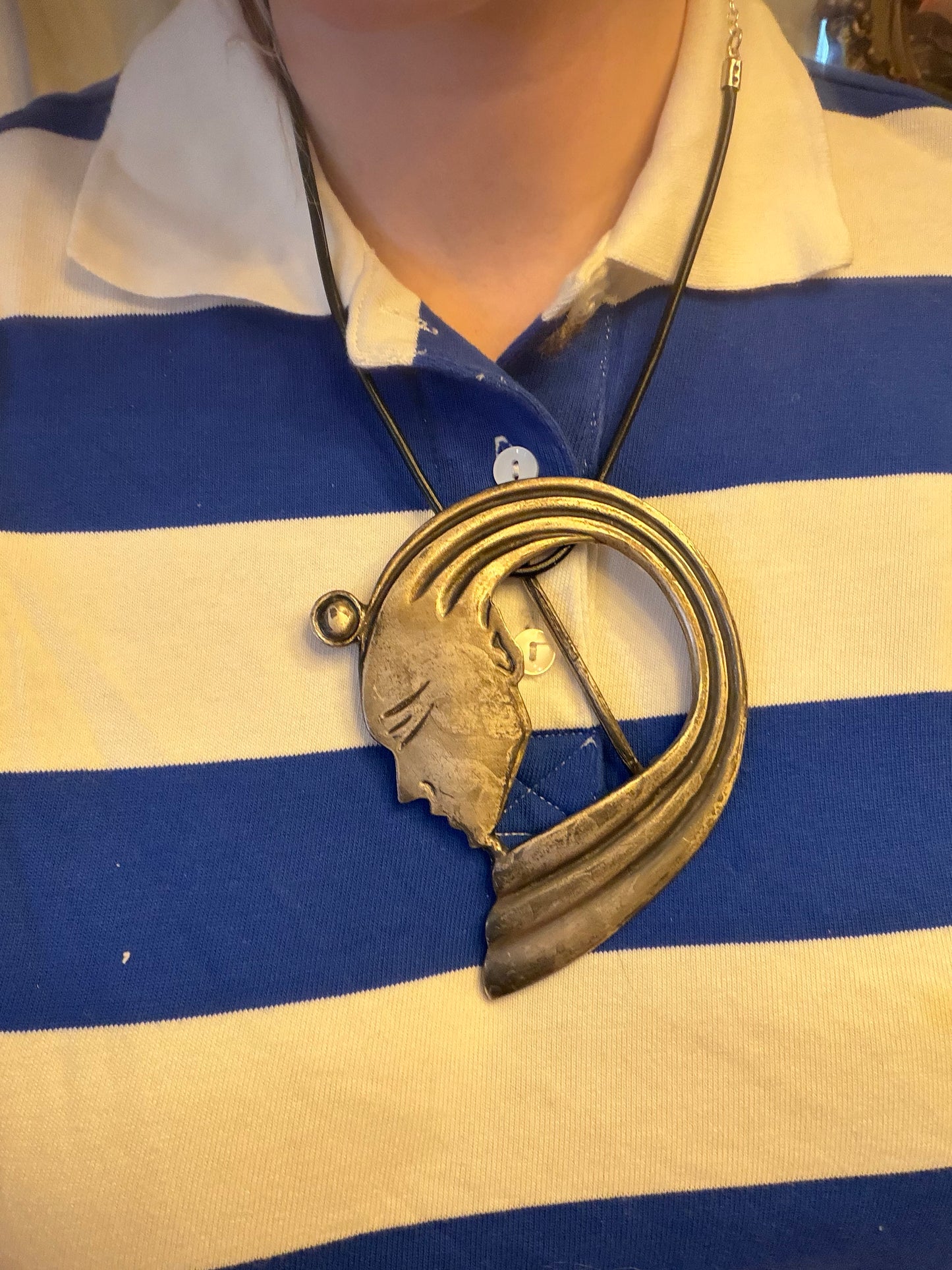 Vintage French Oversized Art Nouveau Inspired Face Pendent/Belt Buckle