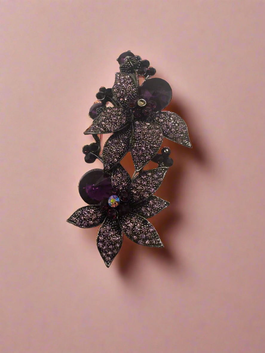 Vintage Celestial Rhinestone Grape Flower Brooch