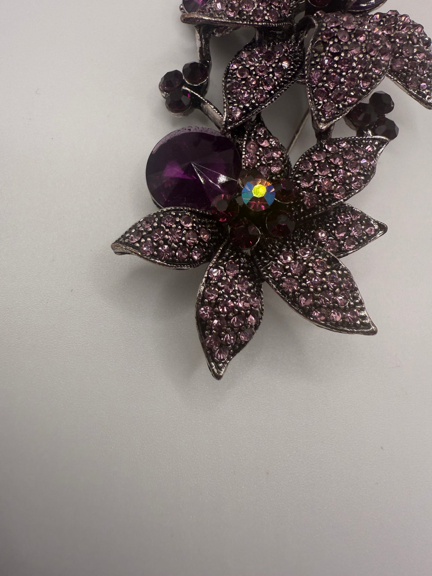 Vintage Celestial Rhinestone Grape Flower Brooch