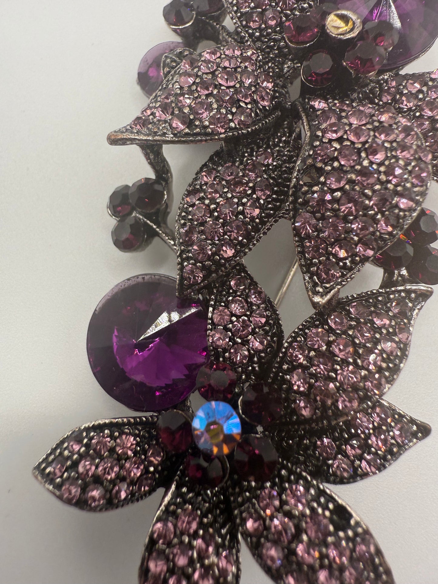 Vintage Celestial Rhinestone Grape Flower Brooch