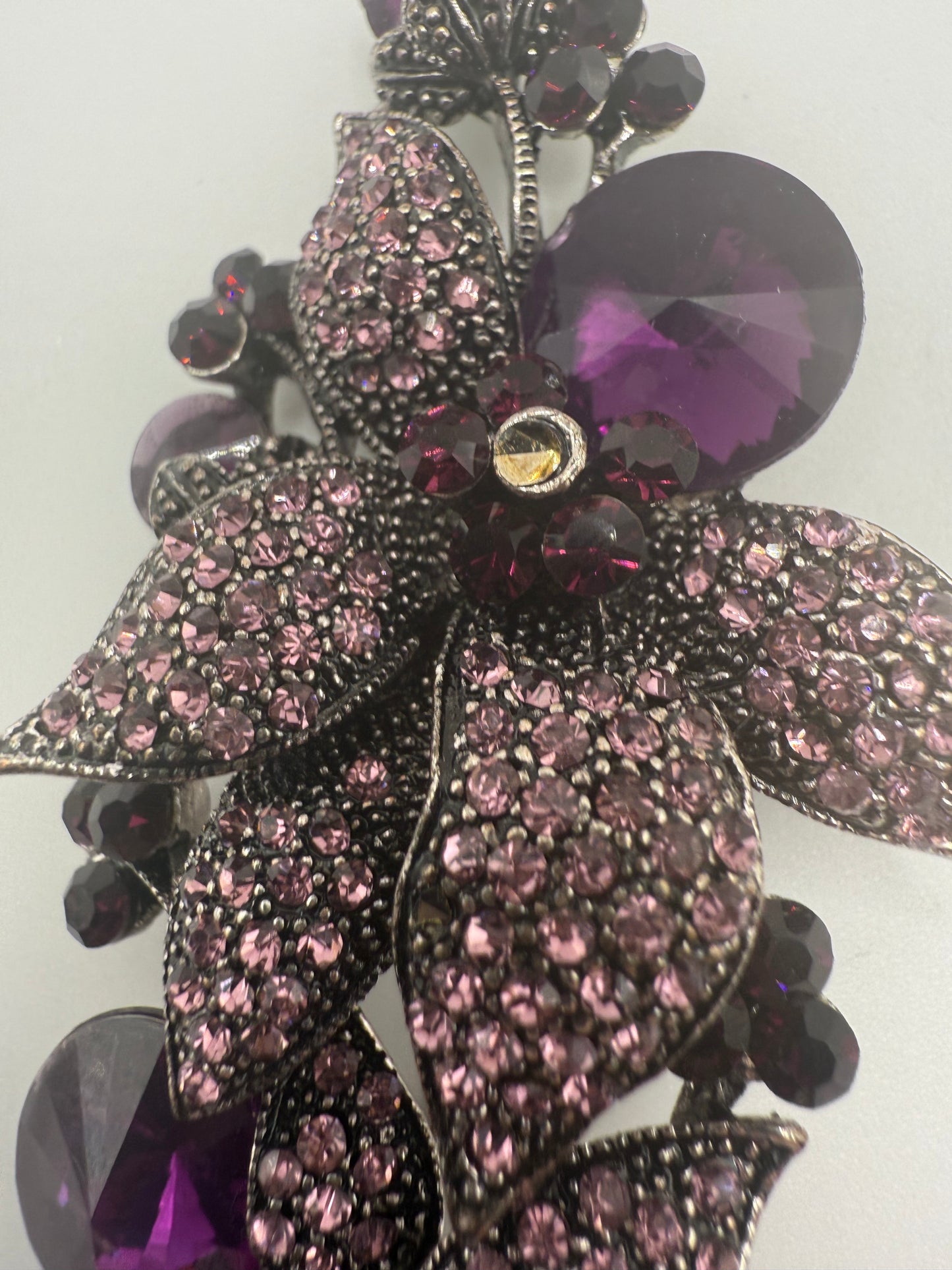 Vintage Celestial Rhinestone Grape Flower Brooch
