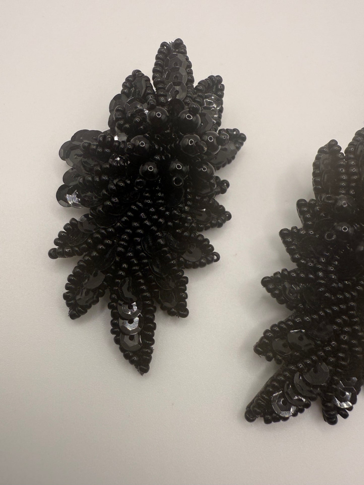 Vintage Midnight Black Beaded Leaf Earrings