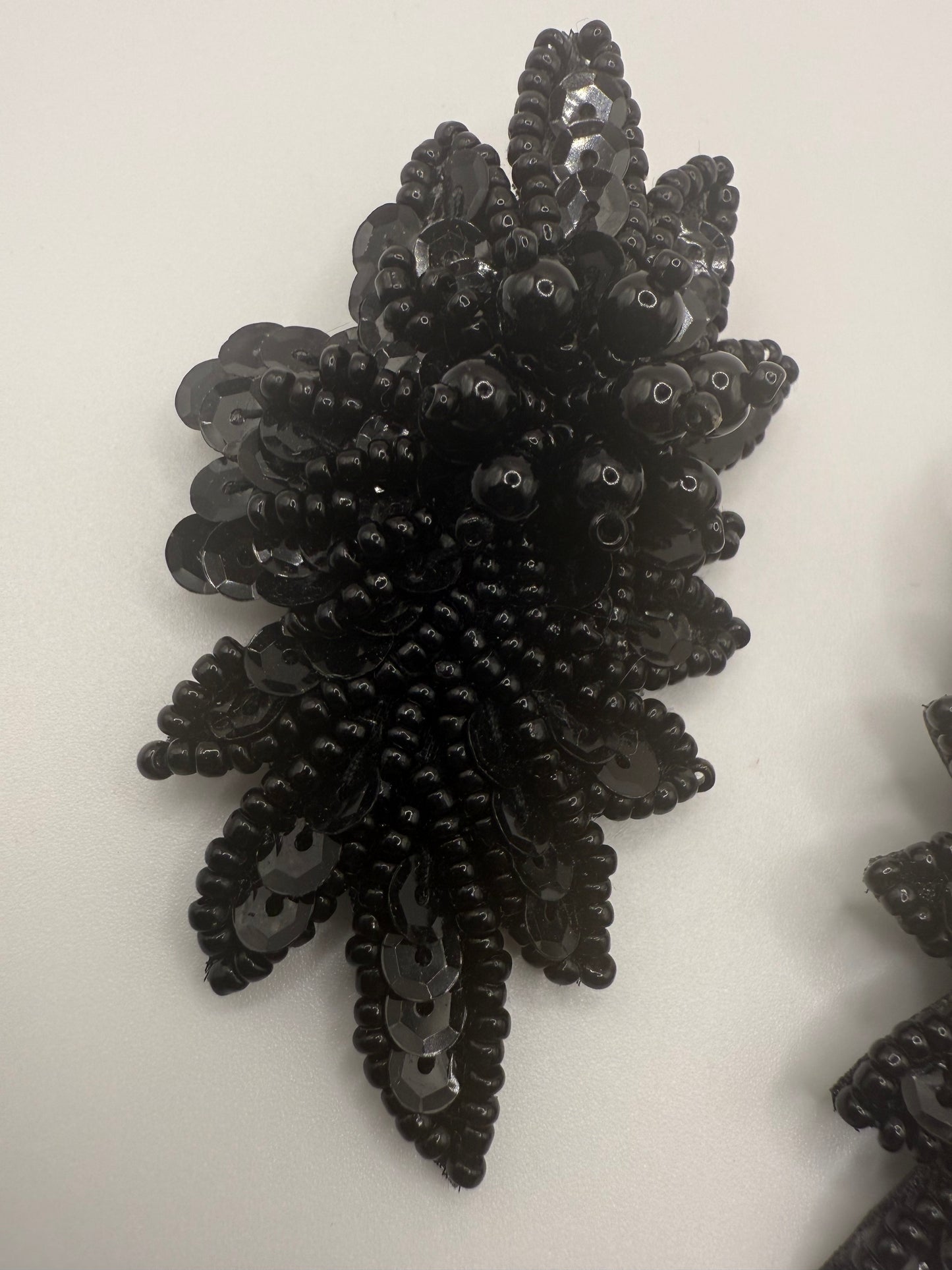 Vintage Midnight Black Beaded Leaf Earrings