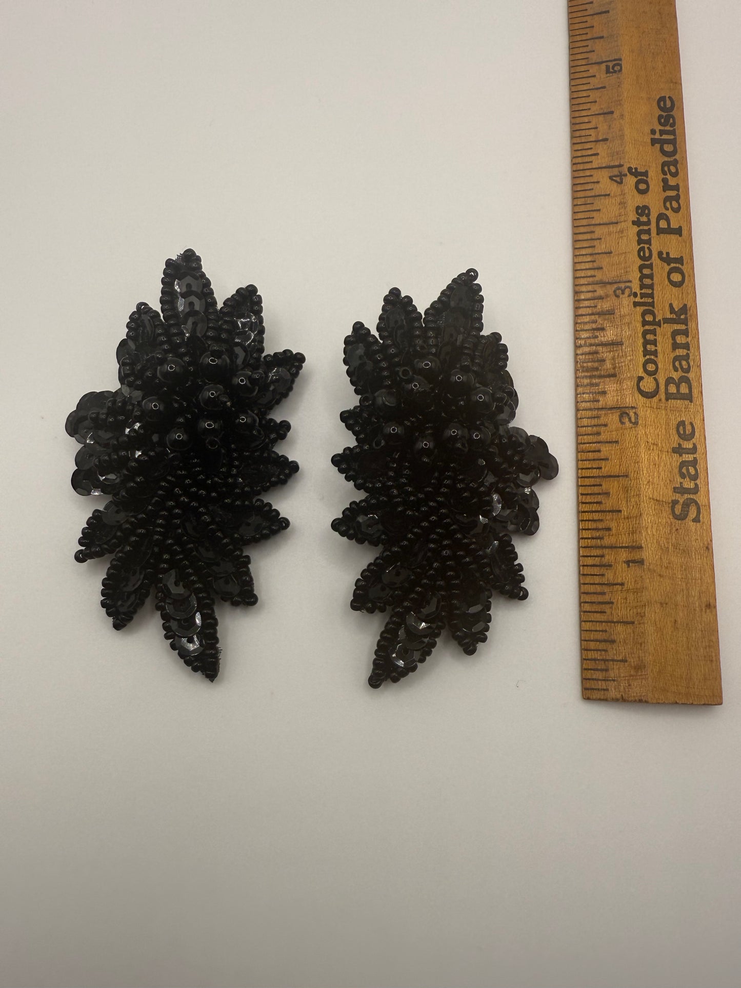 Vintage Midnight Black Beaded Leaf Earrings